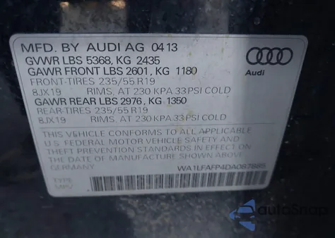 2013 Audi Q5 2.0T Premium from USA, damaged, VIN WA1LFAFP4DA087885